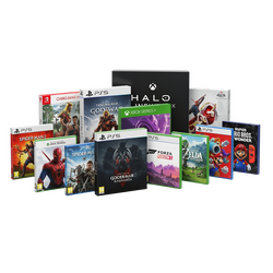 Video game boxes for PlayStation 5, Xbox Series X, Nintendo Switch, and PC arranged together – wide selection of games and accessories for all consoles at Techbox