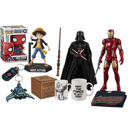 Funko Pop figure, anime figure, Harry Potter figure, Star Wars figure, Marvel superhero figure, geeky keychain, puzzle, mug, and T-shirt – top collectible merchandise at Techbox