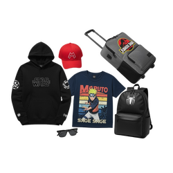 Naruto or One Piece T-shirt, Star Wars or Marvel hoodie, anime or Mario cap, superhero or anime backpack, movie trolley bag, stylish sunglasses – collectible fashion and accessories from movies, anime & games at Techbox