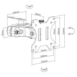 Maclean MC-983 LED LCD Monitor Pole Mount Bracket 8kg Holder Pipe Tube Diameter 28-60mm 17-32'' Screen